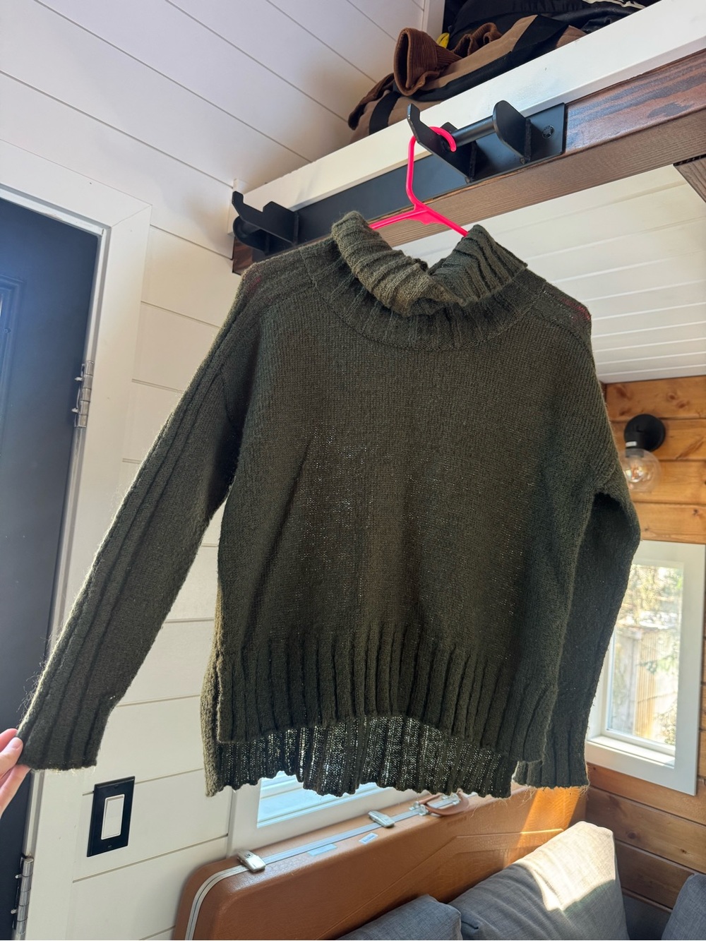 Olive Green Ribbed Turtleneck Sweater